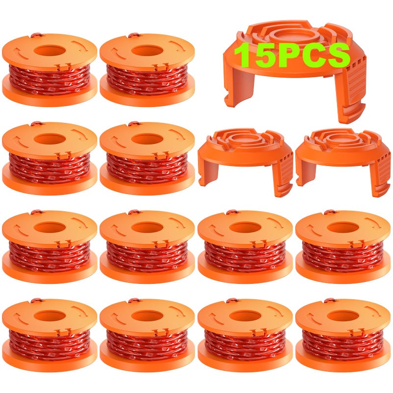 YWTESCH 15 Pack Trimmer Spool Line for Worx,(WA0010)Replacement Trimmer Spool Line for Worx,Trimmer Line Refills 0.065 inch for Worx,Suitable for Worx String Trimmers(12 Pack Grass Trimmer Line,3 Trimmer Cap) - Image 1